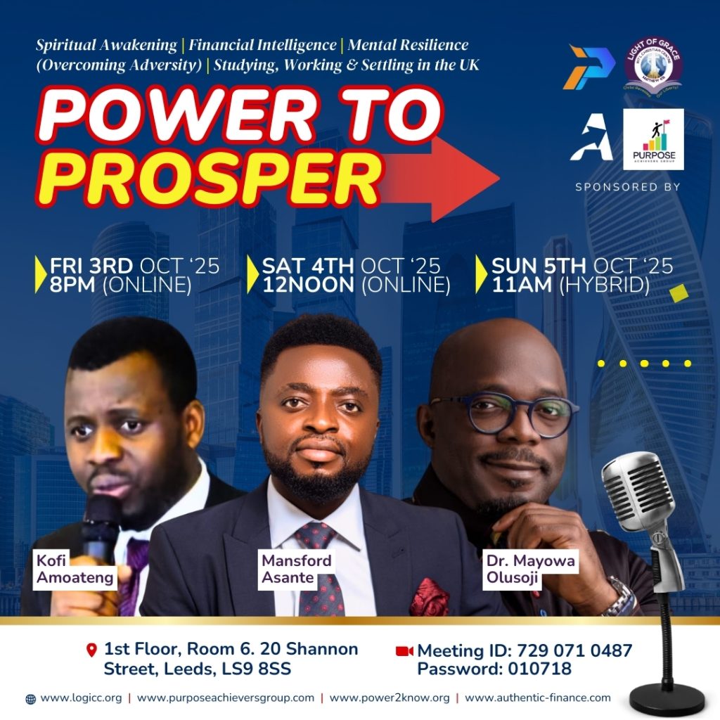 Life Empowerment Programme flyer featuring CoachMO as Guest Speaker, focused on developing financial intelligence, hosted online by Light of Grace International Christian Center on October 4, 2025.
